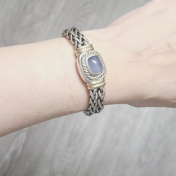 David Yurman Large Albion Double Wheat Chain Bracelet With Chalcedony And Gold - Picture 9 of 12
